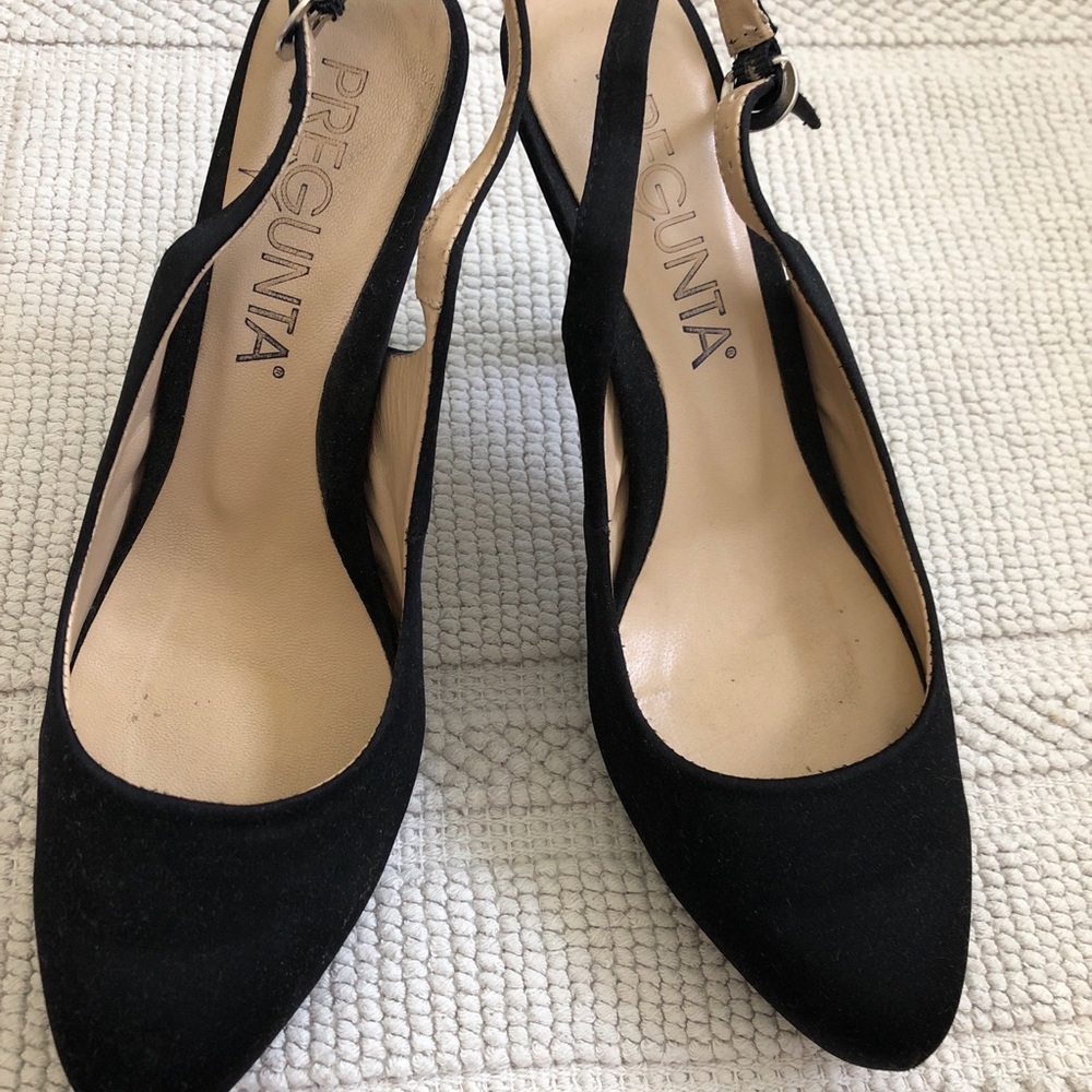 PREGUNTA BLACK ALMOND TOE SLING BACK HEELS SIZE 37